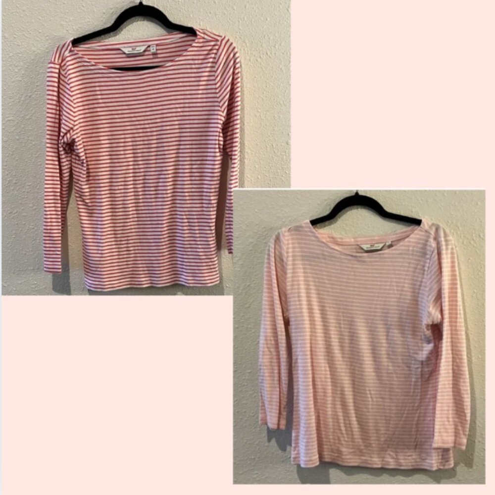 Vineyard Vines Pink Striped Long Sleeve Tees | Coastal Preppy Lot of 2 | Size M